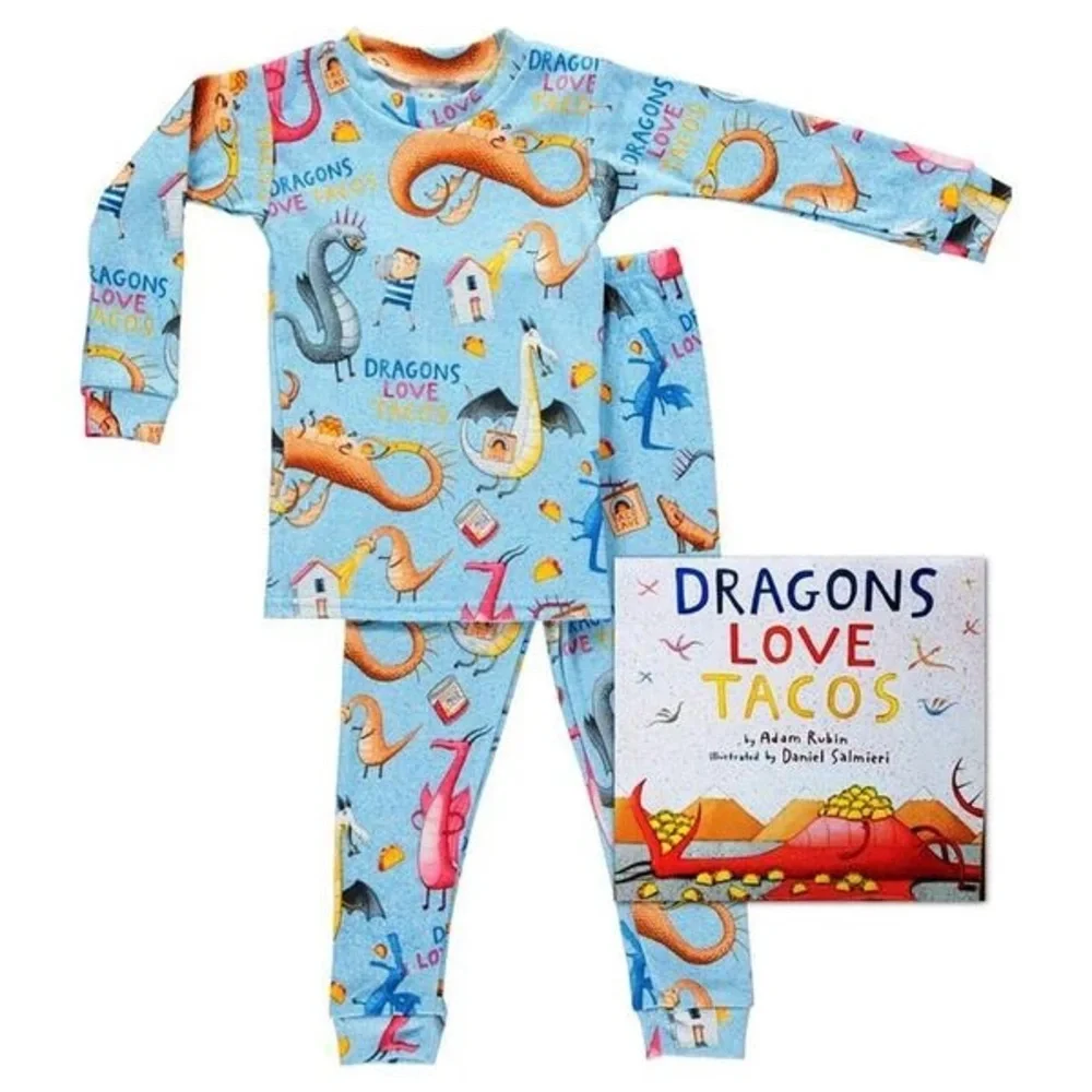 Books to Bed Dragons love tacos book pajamas set boys long sleeve tee pants